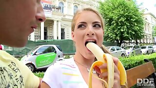 Tourist chick gets white-haired connected with and Fucked Deep after banana